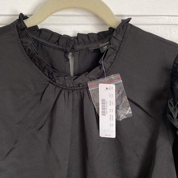 J Crew Ruffle Sleeve Top Long Sleeve Satin Shirt - Picture 5 of 9
